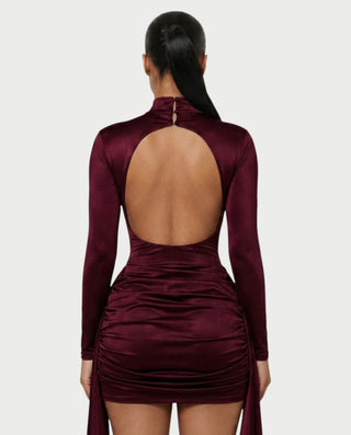 NORABEL Satin Mock Neck Draped Mini Dress