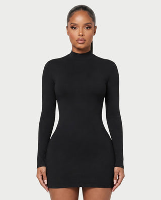 SAMZARA High Neck Backless Long-Sleeve Bodycon Mini Dress