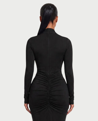 AVILINA Cross-Halter Ruched Bodycon Maxi Dress