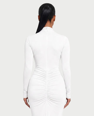AVILINA Cross-Halter Ruched Bodycon Maxi Dress