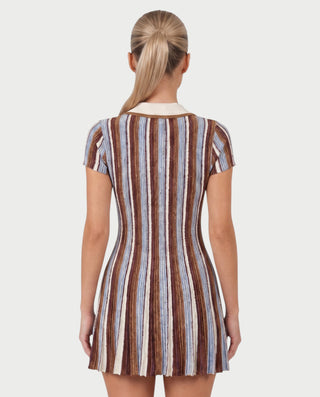 KAZMINA Polo Collar Striped Knit Flare Mini Dress