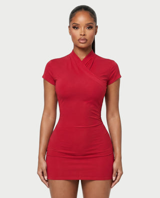 MAZEYA Crossover Neck Backless Bodycon Mini Dress
