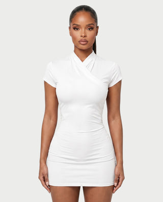 MAZEYA Crossover Neck Backless Bodycon Mini Dress