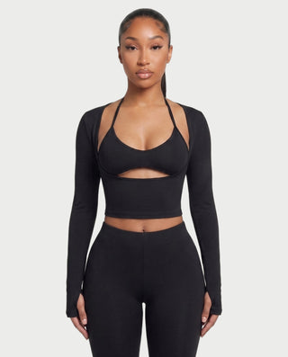 ROMILLY Three-Piece Cutout Long-Sleeve Crop Top