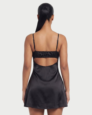 ROLINE Lace Trim Satin Slip Mini Dress