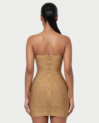 YUMI Strapless Sweetheart Chevron Bandage Bodycon Mini Dress