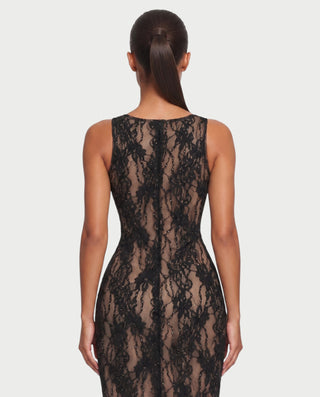 NARYAN Sheer Floral Lace Square-Neck Tank Bodycon Maxi Dress