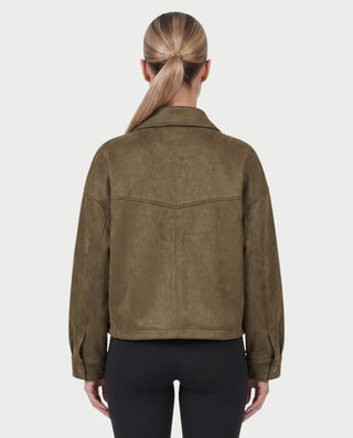 MARIELA Suede-Look Cropped Zip-Up Jacket with Flap Pockets