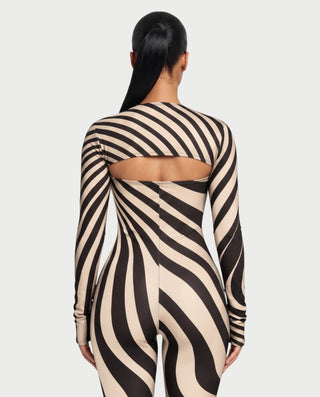 NOVIE Swirl Strapless Jumpsuit & Cropped Shrug Set