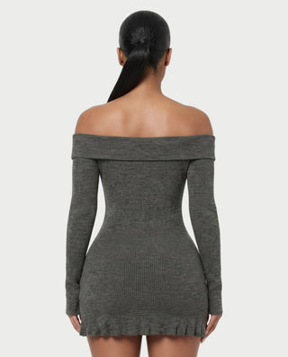 SUHANA Off-Shoulder Double Buckle Knit Mini Dress