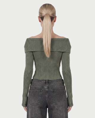 ARMINDA Washed Off-Shoulder Foldover Knit Sweater