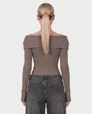 ARMINDA Washed Off-Shoulder Foldover Knit Sweater