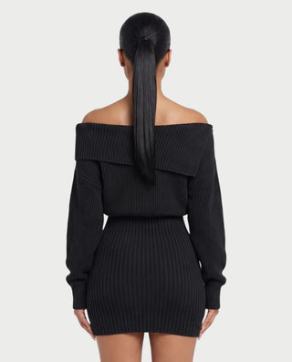 GIAVANNA Off-Shoulder Ribbed Knit Long Sleeve Mini Dress