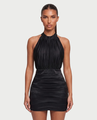 JAYDE Halter Neck Pleated Bodice Bodycon Mini Dress