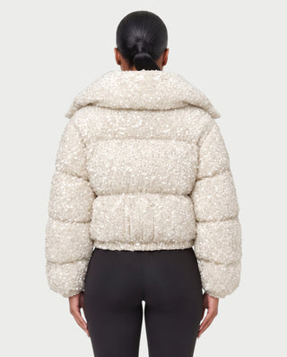 RENYA Sequin Hooded Cropped Zip-Up Puffer Jacket