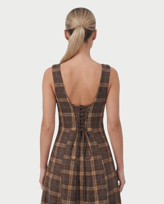 SIBLEY Tartan Plaid Fit Scoop Neck Midi Dress