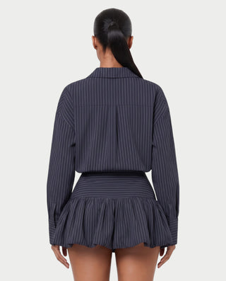 MILANA Striped Long Sleeve Shirt Top & Ruffle Mini Skirt Set