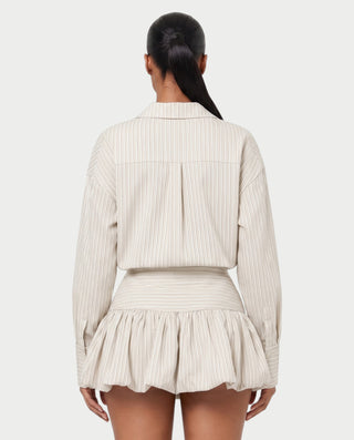 MILANA Striped Long Sleeve Shirt Top & Ruffle Mini Skirt Set