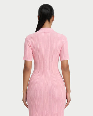 TINLEY Collared Button-Front Ribbed Knit Pocket Maxi Dress
