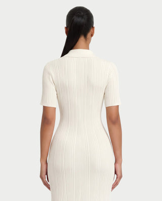 TINLEY Collared Button-Front Ribbed Knit Pocket Maxi Dress