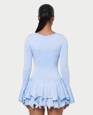 NADIA V-Neck Asymmetric Long Sleeve Ruffle Mini Dress