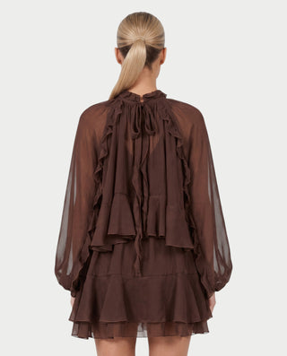 NAVIA Ruffle Mock Neck Long Sleeve Mini Dress