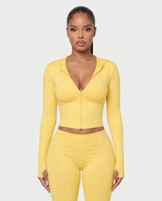 ELIZARA Hooded Zip-Up Crop Top & Capri Pants Set