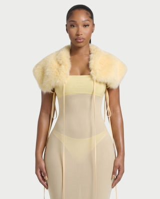 POLINE Faux Fur Cape & Sheer Trimmed Maxi Dress Set