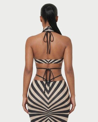 JIHYE Zebra Strappy Mock Neck Bodycon Maxi Dress