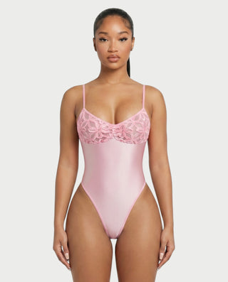ZARLINA Floral Lace Bodysuit & Mini Skirt Set