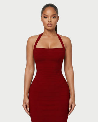NIROBI Square Neck Halter Bandage Midi Dress