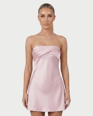 VALLEN Strapless Twist-Front Lace-Up Back Mini Dress