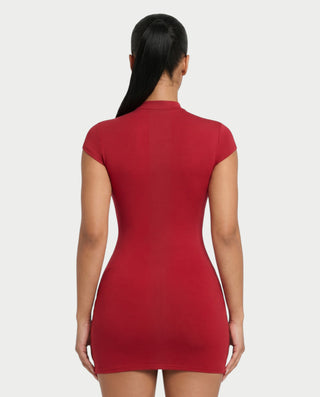 LILIANA Keyhole Button Neck Cap Bodycon Mini Dress
