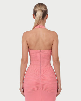 MELODINA Corset Halter Ruffle Maxi Dress