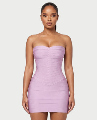 YUMI Strapless Sweetheart Chevron Bandage Bodycon Mini Dress