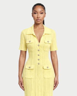 TINLEY Collared Button-Front Ribbed Knit Pocket Maxi Dress