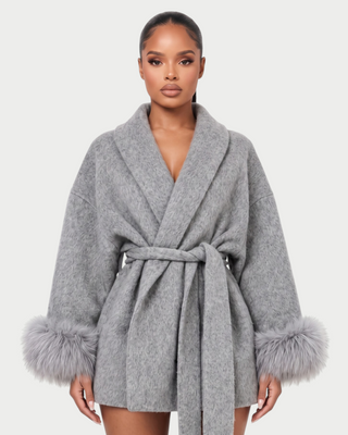 RULLY Plush Cuffs Drop-Shoulder Wrap Coat