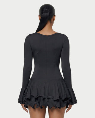 NADIA V-Neck Asymmetric Long Sleeve Ruffle Mini Dress