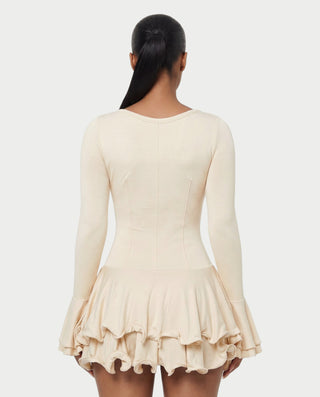 NADIA V-Neck Asymmetric Long Sleeve Ruffle Mini Dress
