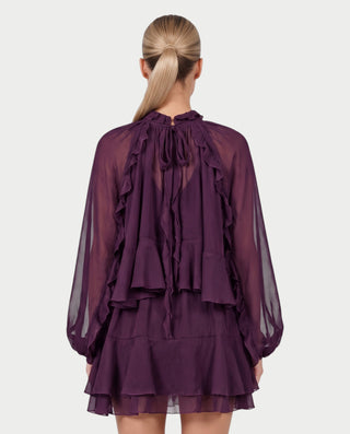 NAVIA Ruffle Mock Neck Long Sleeve Mini Dress