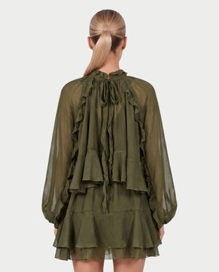 NAVIA Ruffle Mock Neck Long Sleeve Mini Dress