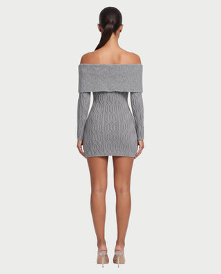 COLLIER Fold-Over Bardot Neck Knit Mini Dress