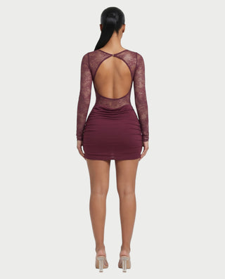 LAYLIE Long Sleeve Floral Lace Open Back Bodycon Mini Dress