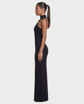 BELEN Gold Ring High Neck Maxi Dress