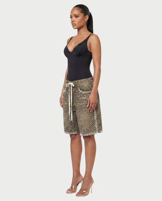 LARIMAR Rhinestone Drawstring Denim Baggy Shorts