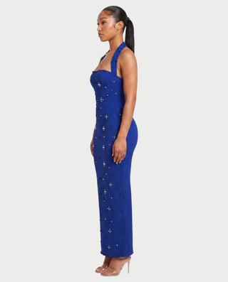 SHIVINA Beaded Halter Open-Back Bodycon Maxi Dress