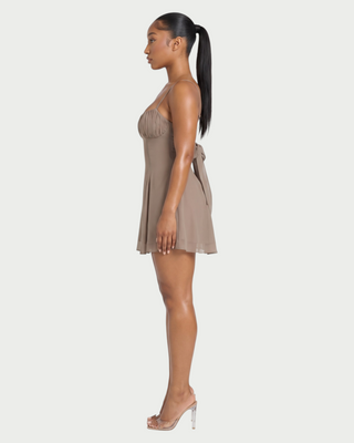 KACEY Sweetheart Ruched Bust Tie-Back Mini Dress