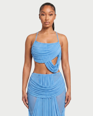 ALEXIE Draped Cutout Cami Top & Sheer Panel Maxi Skirt Set