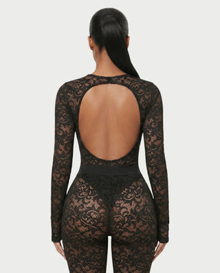 Conjunto de top y pantalón de manga larga con encaje DANA
