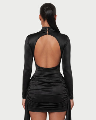 NORABEL Satin Mock Neck Draped Mini Dress